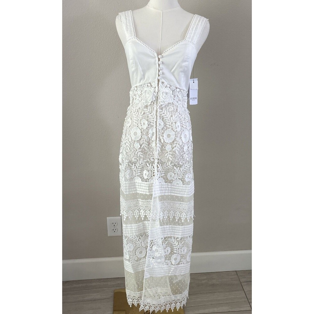 GUESS Women’s XS White Floral Lace Crochet Maxi Dress New Boho Bridal